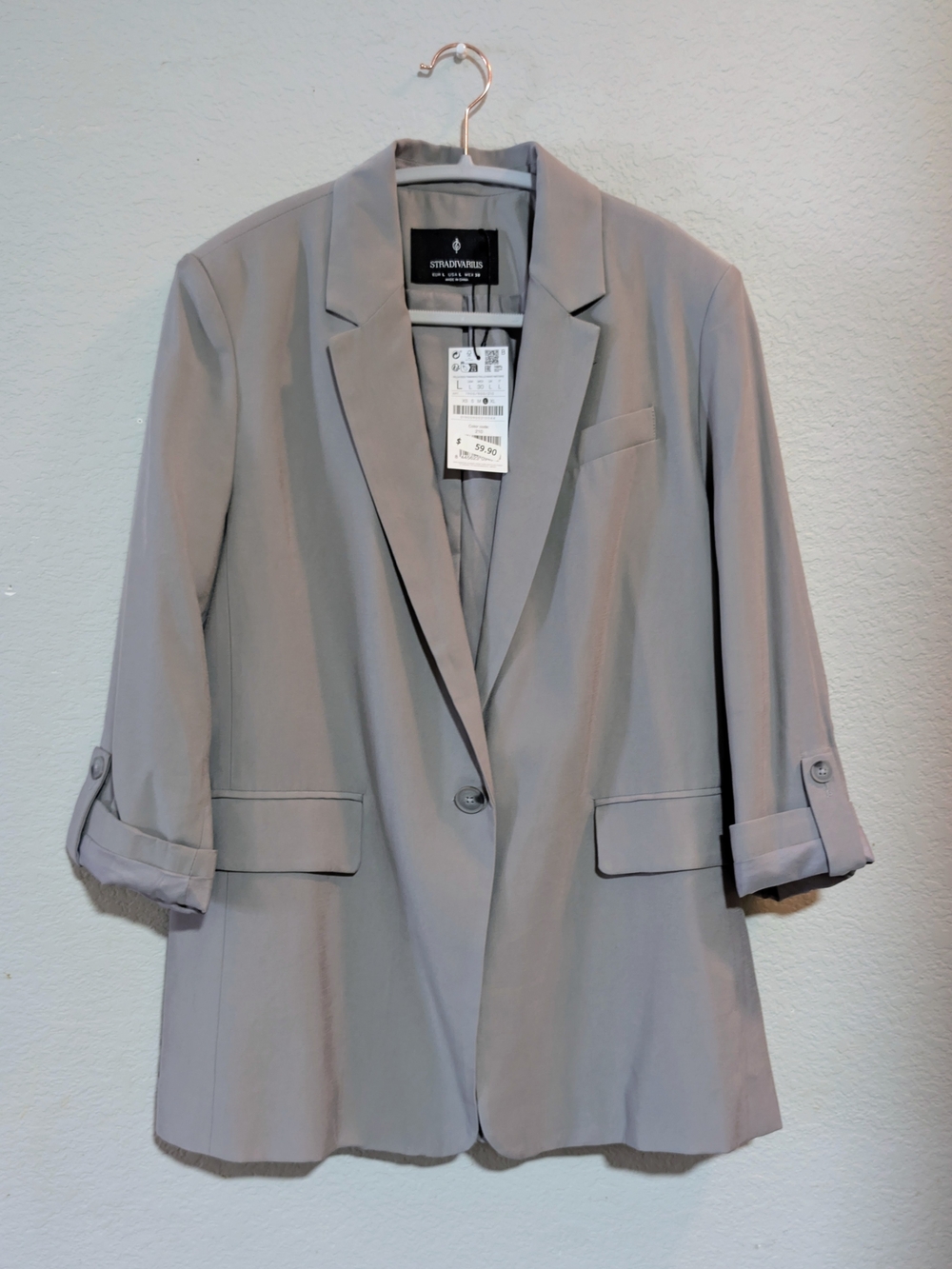 Stradivarius Women's Light Gray Single-Button Blazer Sz L